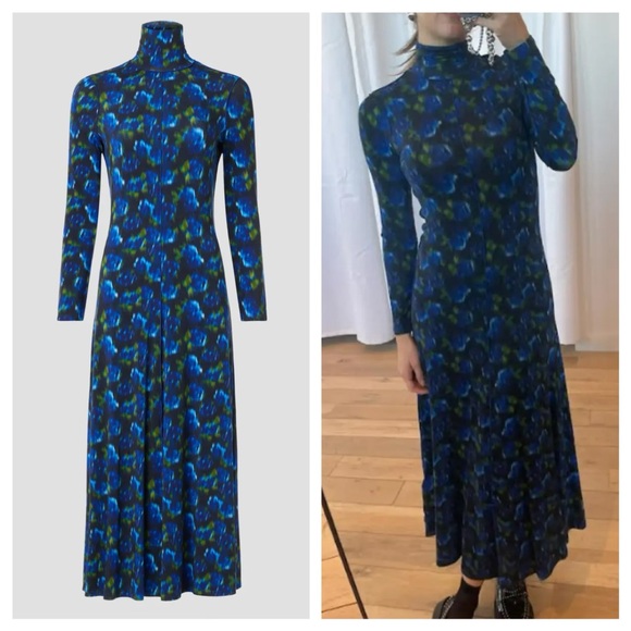 HUNTER BELL Dresses & Skirts - NWT Hunter Bell Maxi Dress Blue Floral Kings Hill Stretch Jersey Long Sleeve XS